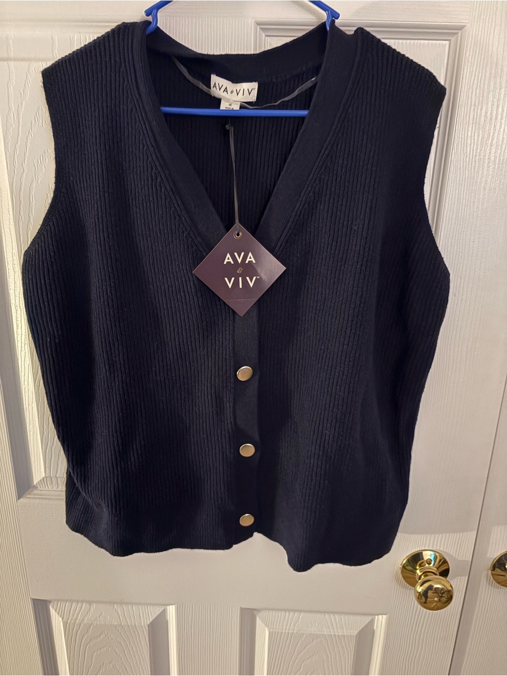 Ava & Viv Navy Ribbed V-Neck Button Front Vest size 1X - New